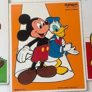 Set of three Vintage 1980's Wooden Disney baby learning brain game puzzles